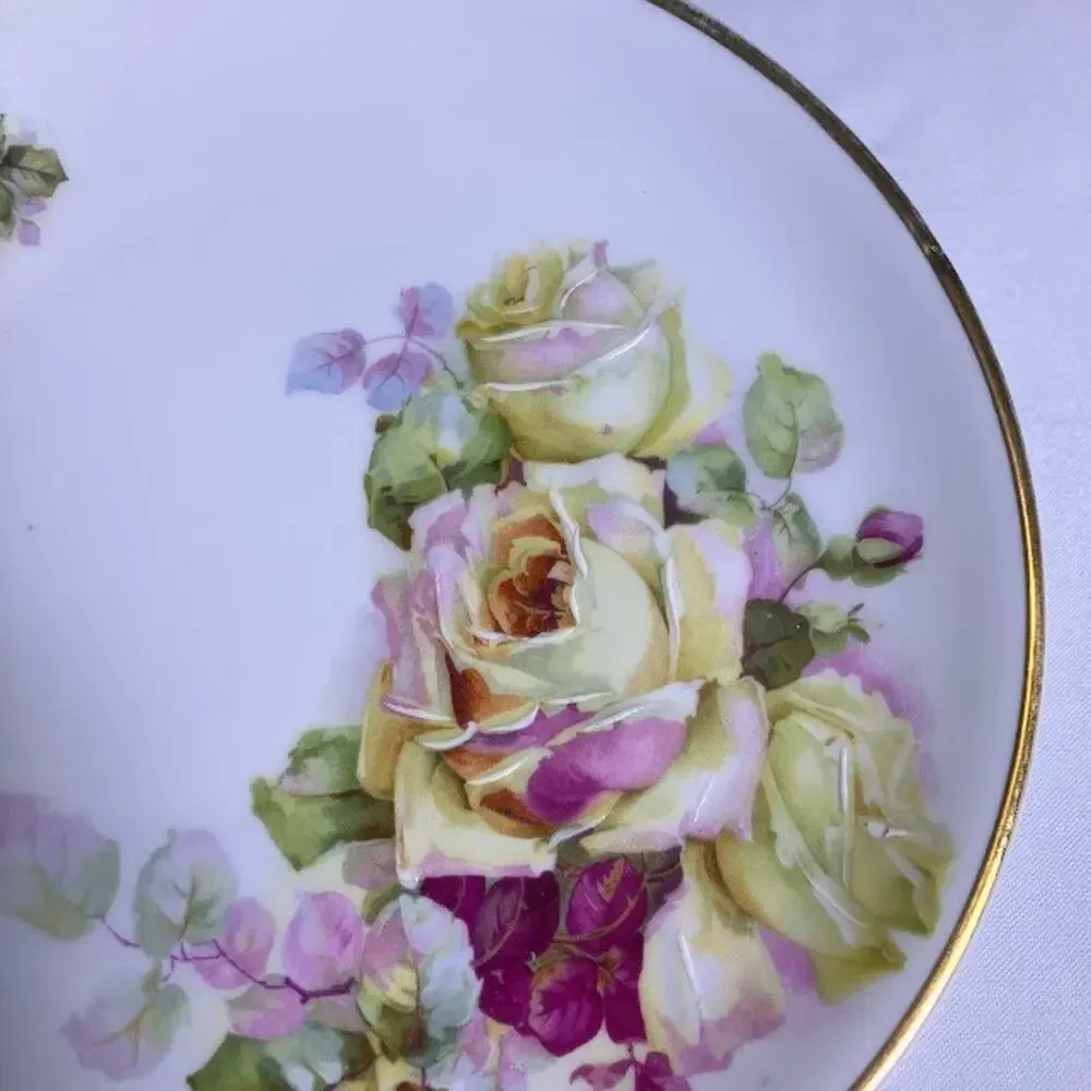 Antique C.T. Altwasser Plate Germany Hand Painted Rose Gold Trim Platter 8.25”